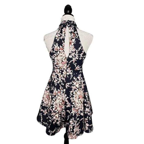 B Darlin Floral Halter Fit and Flare Dress Navy Pink Floral Size 9/10 - Picture 5 of 12
